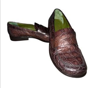 Donald J. Pliner Loafer Women's Sz 6M Brown Crocodile Flat Shoe Genuine Leather